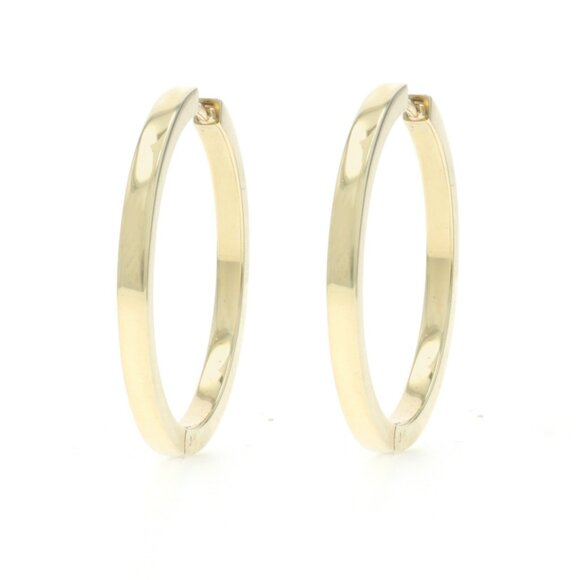 Yellow Gold Squared Edge Hoop Earrings 14k Minimalist Pierced - Picture 1 of 4